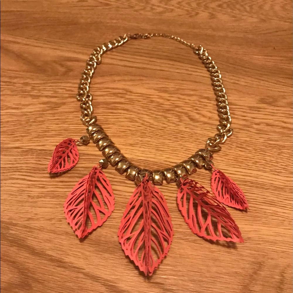 Unique Coral Leaf Designed Handmade Necklace with Gold Tone